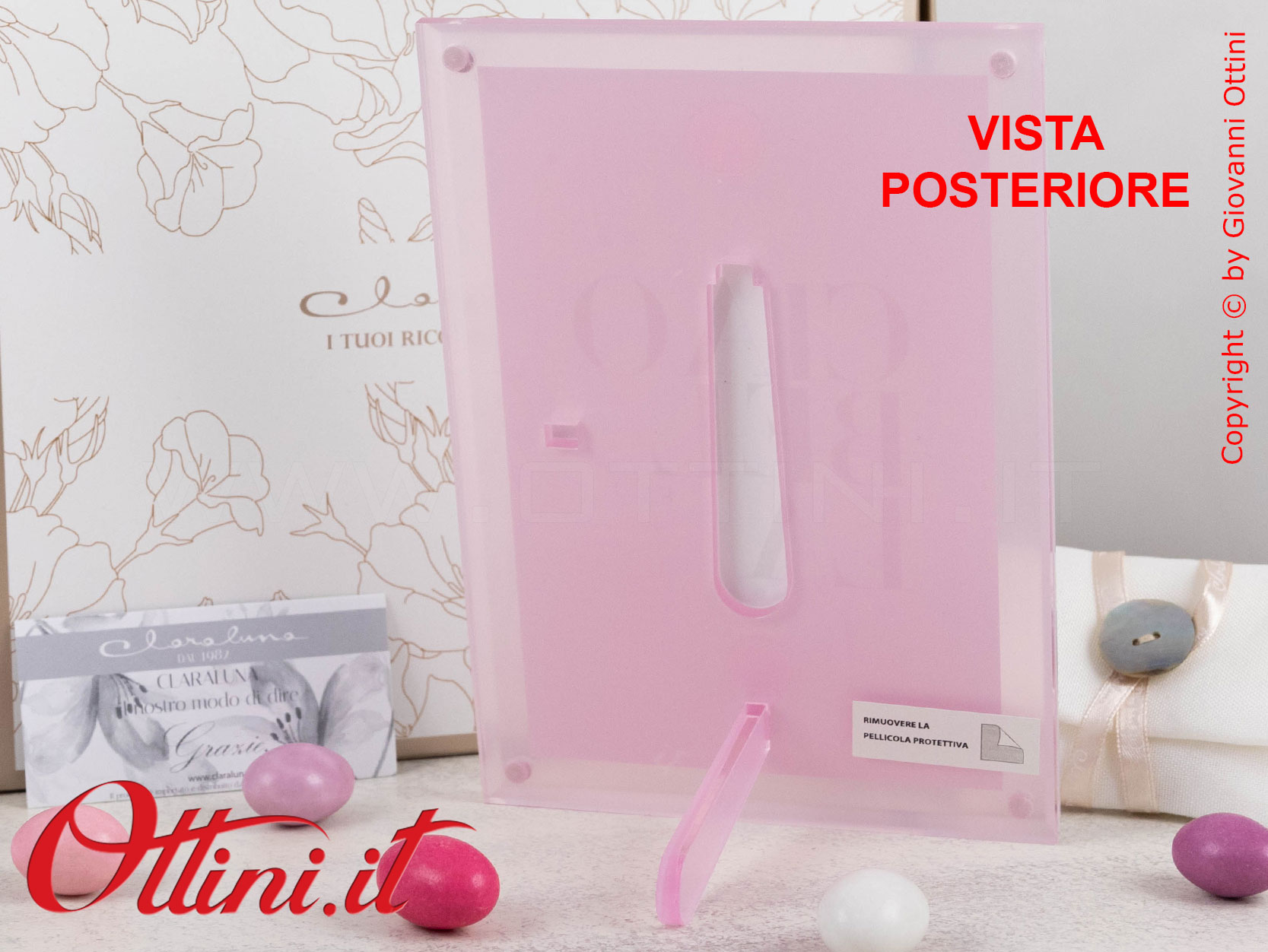 25349 Claraluna - Il portafoto da tavolo in Plexiglass trasparente Rosa ha un design moderno e può essere utilizzato sia in verticale che in orizzontale
