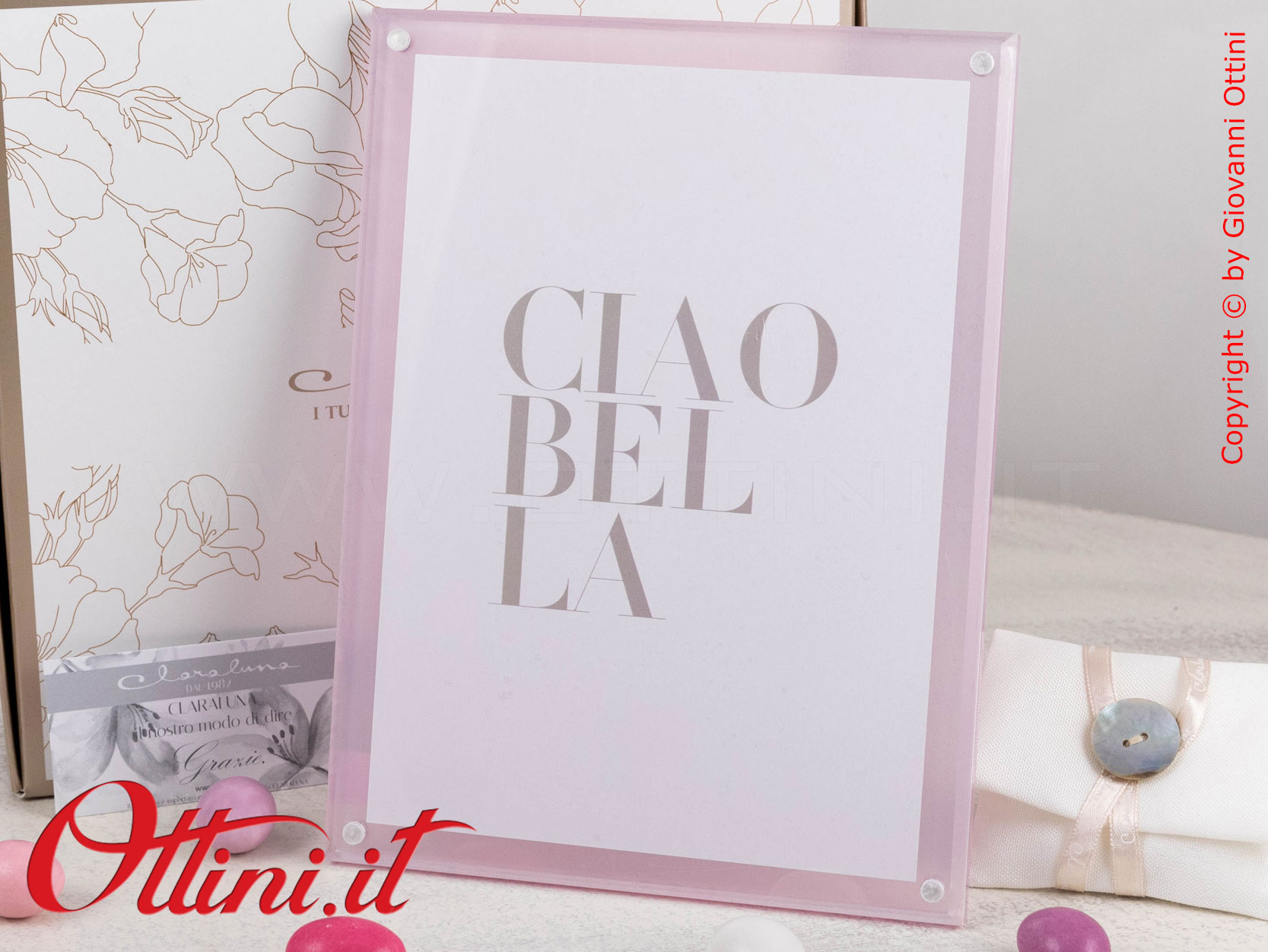 25351 Claraluna - Il portafoto da tavolo in Plexiglass Grande Rosa ha un design moderno e può essere utilizzato sia in verticale che in orizzontale