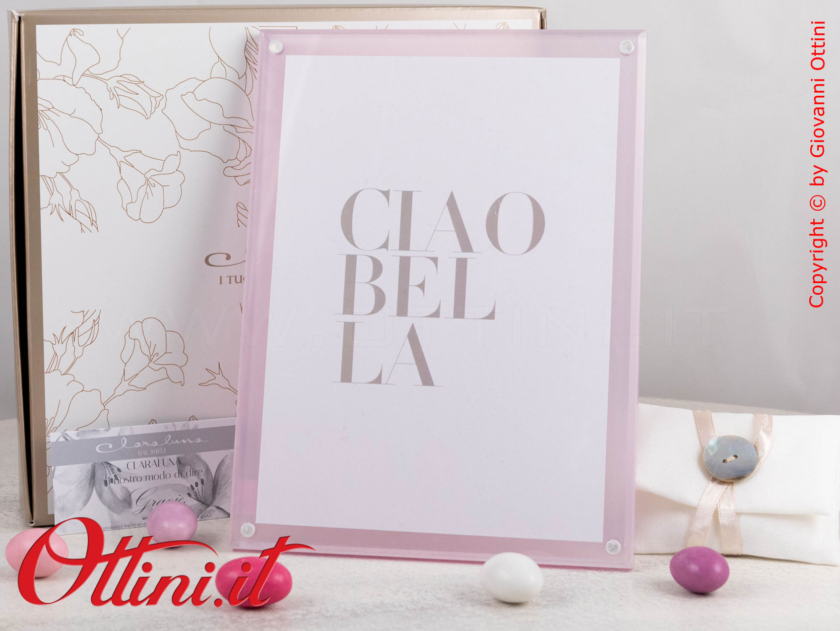 25351 Claraluna - Il portafoto da tavolo in Plexiglass Grande Rosa ha un design moderno e può essere utilizzato sia in verticale che in orizzontale