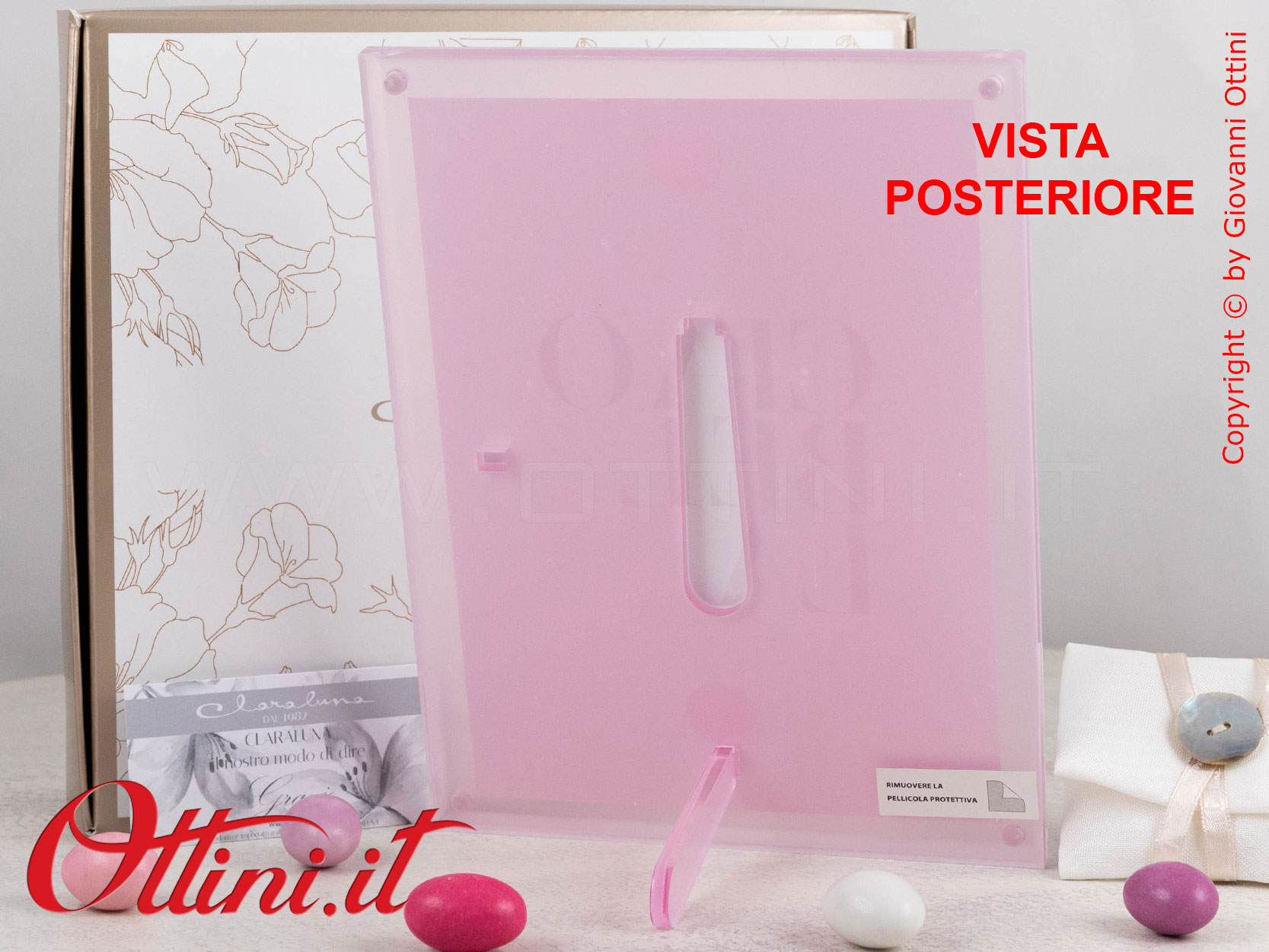 25351 Claraluna - Il portafoto da tavolo in Plexiglass Grande Rosa ha un design moderno e può essere utilizzato sia in verticale che in orizzontale