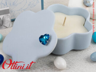 25352CAND Claraluna - Scatolina in Gesso Azzurra con Candela e cuore Blu, bomboniera dalla linea rustica e romantica, elegante ed economica