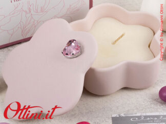25354CAND Claraluna - Scatolina in Gesso Rosa con Candela e cuore Rosa, bomboniera dalla linea rustica e romantica, elegante ed economica