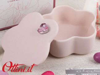 25354 Claraluna - La scatolina in Gesso Rosa con cuore rosa è un portagioie elegante, una bomboniera dalla linea rustica e romantica