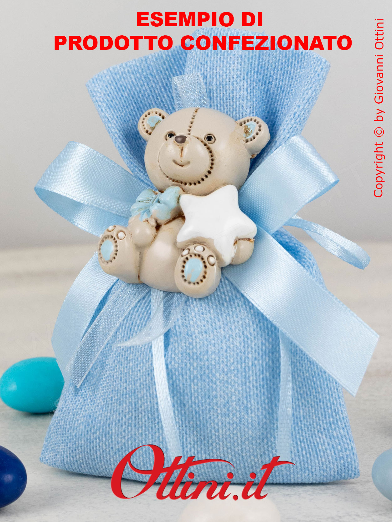 04A425 - L'Orsetto Magnete Orso Teo è un decoro in stile vintage specifico per la confezione di scatoline e sacchettini per nascita o battesimo per bambino