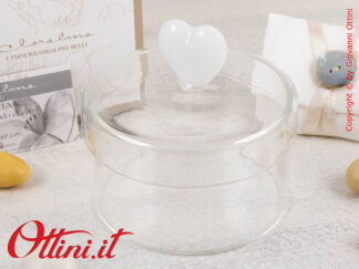 25191 Claraluna - La Scatolina in Vetro Cuore Bianco è un contenitore adatto come portagioie, portacaramelle o svuotatasche, ideale per matrimoni