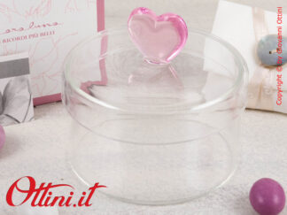 25192 Claraluna - La Scatolina in Vetro Cuore Rosa è un contenitore adatto come portagioie, portacaramelle o svuotatasche, ideale per matrimoni