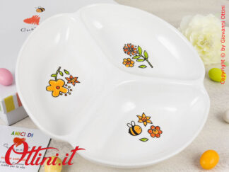 DA292 - L'antipastiera Mr. Bee è una bomboniera utile e solidale di Amici Cuorematto, in porcellana smaltata con decori colorati a rilievo.