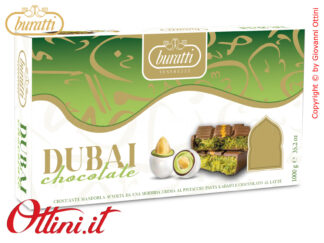 Confetti Buratti Tenerezze Bianche Dubai Chocolate, croccante mandorla avvolta da una morbida crema al pistacchio e pasta kataifi - Senza glutine
