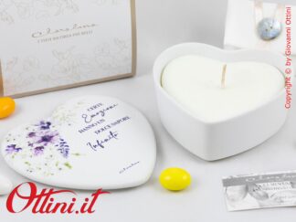 26025CAND Claraluna - La Candela a forma di cuore con stampa decoro floreale Lilla è una bomboniera moderna, di arredo e ideale per matrimonio