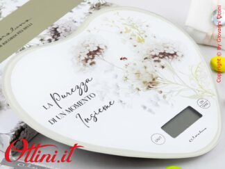 26031 Claraluna - Bilancia da cucina a forma di cuore con decoro floreale Verde, bomboniera regalo utile per la cucina e la casa ideale per matrimonio