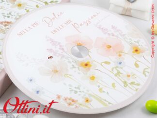 26035 Claraluna - Vassoio girevole in vetro con decoro floreale rosa, bomboniera utile per la cucina e la casa, ideale come bomboniera per matrimonio