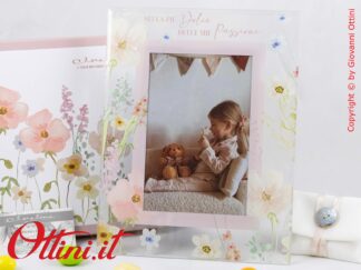 26036 Claraluna - Il Portafoto in vetro con stampa decoro floreale rosa è una bomboniera moderna, romantica, di arredo e ideale per matrimonio
