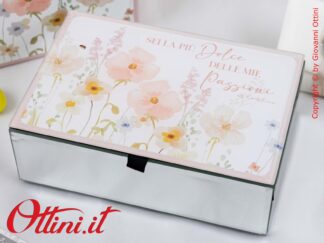 26037 Claraluna - Scatola Portagioie con stampa decoro floreale rosa è una bomboniera moderna, romantica, di arredo e ideale per matrimonio