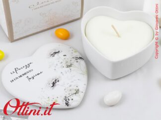 26038CAND Claraluna - La Candela a forma di cuore con stampa decoro floreale Verde è una bomboniera moderna, di arredo e ideale per matrimonio