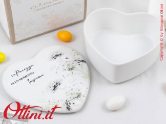 26038 Claraluna - La scatola Portagioie a forma di cuore con stampa decoro floreale Verde è una bomboniera moderna, di arredo e ideale per matrimonio