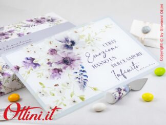 26042C Claraluna - Tagliere in vetro con coltellino e decoro floreale Lilla, bomboniera regalo utile per la cucina e la casa ideale per matrimonio