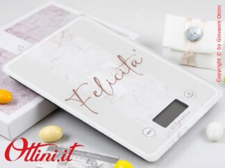 26046 Claraluna - Bilancia da cucina rettangolare con decoro scritta felicità, bomboniera utile per la cucina, ideale come bomboniera per matrimonio