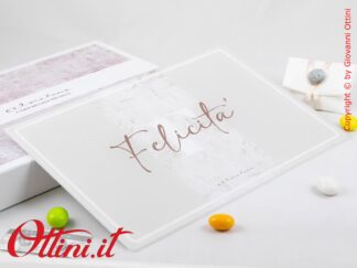 26048 Claraluna - Tagliere in vetro con decoro scritta felicità, bomboniera regalo utile per la cucina e la casa ideale per matrimonio