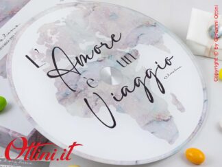 26052 Claraluna - Vassoio girevole in vetro con decoro del mondo, bomboniera utile per la cucina e la casa, ideale bomboniera per matrimonio tema viaggi