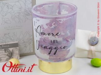 26053 Claraluna - Lampada led con decoro mondo a batterie, per il comodino o la scrivania, ideale bomboniera a tema viaggi