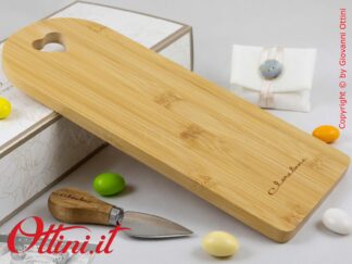 26056 Claraluna - Tagliere Bamboo grande completo di Coltellino per formaggi, bomboniera utile per matrimonio, ideale in cucina o per gli aperitivi.