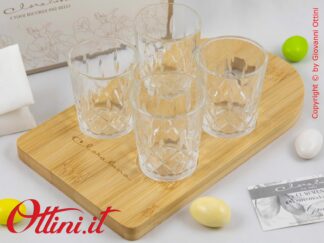26058 Claraluna - Prestigioso Vassoio in Bamboo con 4 bicchierini in vetro, bomboniera utile per matrimonio, ideale in cucina o per gli aperitivi.