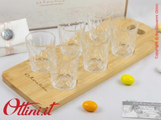 26056 Claraluna - Prestigioso Vassoio in Bamboo con 6 bicchierini in vetro, bomboniera utile per matrimonio, ideale in cucina o per gli aperitivi.