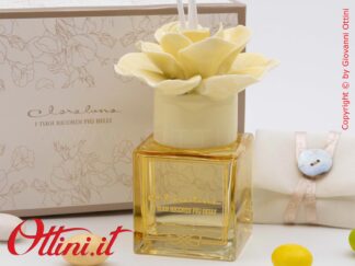 26163 Claraluna - Il diffusore Profumatore con fiore Giallo in porcellana è un profumatore per ambienti completo di kit essenza, bomboniera utile Matrimonio