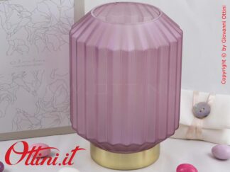 26171 Claraluna - La Lampada Led Piccola Plissettata Lilla funziona a batterie, utile per il comodino o la scrivania, è un complemento di arredo moderno