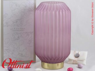 26172 Claraluna - La Lampada Led Grande Plissettata Lilla funziona a batterie, utile per il comodino o la scrivania, è un complemento di arredo moderno