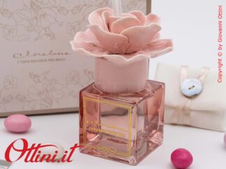 26183 Claraluna - Il diffusore Profumatore con fiore Rosa in porcellana è un profumatore per ambienti completo di kit essenza, bomboniera utile Matrimonio