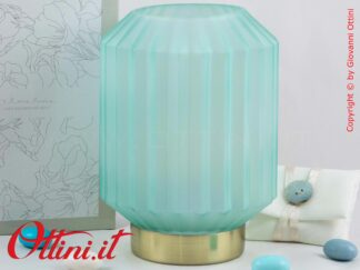 26191 Claraluna - La Lampada Led Piccola Plissettata Azzurro Tiffany funziona a batterie, utile per il comodino o la scrivania, complemento d'arredo moderno