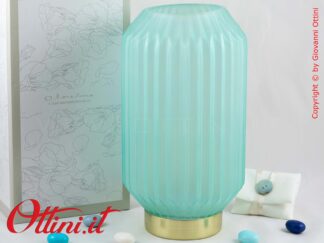 26192 Claraluna - Lampada Led Grande Plissettata azzurro tiffany funziona a batterie, utile per il comodino o la scrivania, complemento d'arredo Moderno