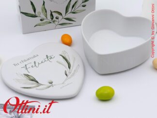 26074 Claraluna - La scatola Portagioie a forma di cuore con stampa decoro Ulivo è una bomboniera ideale per matrimonio, utile per riporre i vostri oggetti