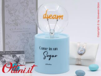 26145 Claraluna - Lampada led vintage dimmerabile Azzurra con lampadina a a forma scritta Dream, funzionamento a batterie, per il comodino o la scrivania.