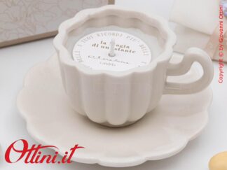 26224 Claraluna - Candela in Tazza in porcellana smaltata con Piattino Bianco, adatta a chi fa della pausa caffe un momento di vero relax