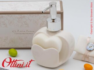26231 Claraluna - Dispenser Sapone Bianco in ceramica bianca smaltata con Spugna coordinata, bomboniere utili per la casa adatte a tutti gli eventi