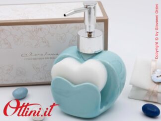 26233 Claraluna - Dispenser Sapone Azzurro in ceramica smaltata con Spugna coordinata, bomboniere utili per la casa adatte a tutti gli eventi