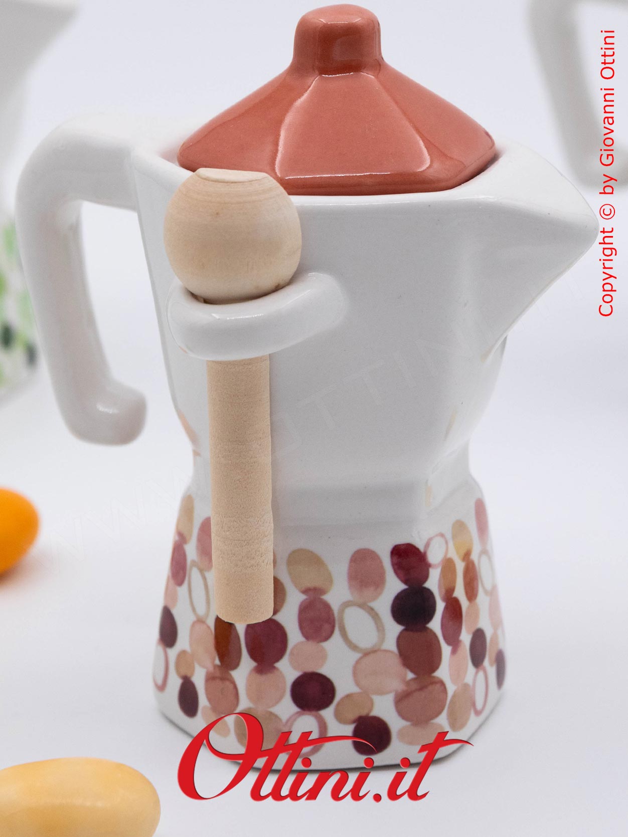 01A421 - Zuccheriera in porcellana smaltata Modern Moka con disegni a Pois in 4 vivaci colori, bomboniera utile ideale per la cucina e la tavola