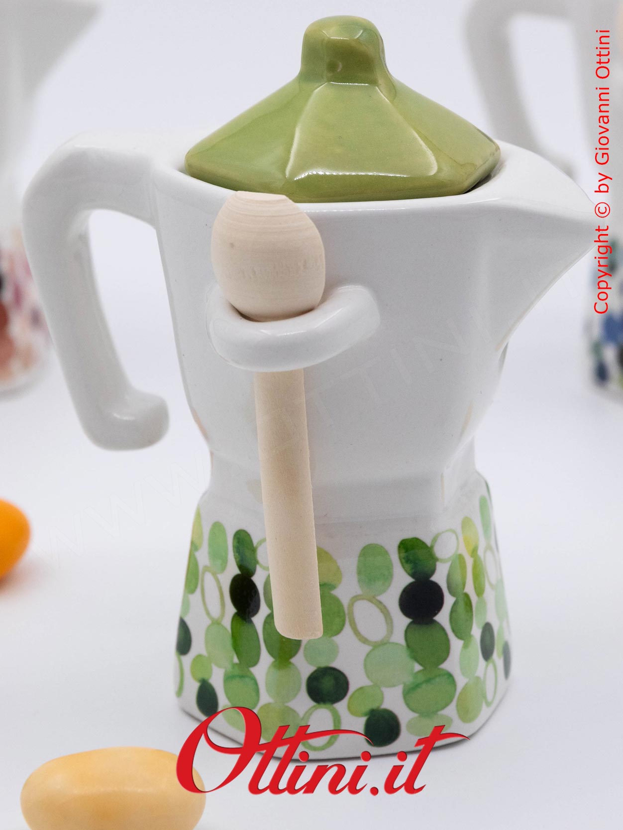 01A421 - Zuccheriera in porcellana smaltata Modern Moka con disegni a Pois in 4 vivaci colori, bomboniera utile ideale per la cucina e la tavola