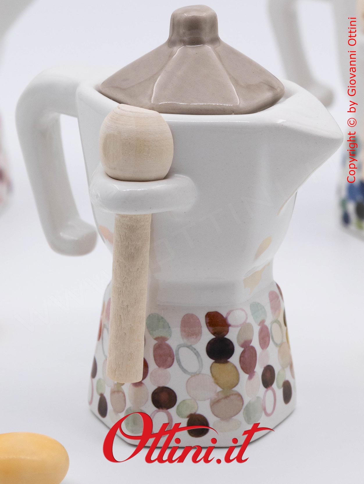 01A421 - Zuccheriera in porcellana smaltata Modern Moka con disegni a Pois in 4 vivaci colori, bomboniera utile ideale per la cucina e la tavola