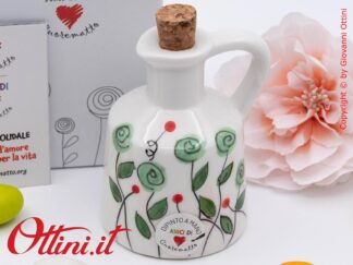 DA325 - l'Oliera Piccola Bocciolo Verde di Cuorematto è una bomboniera solidale utile in cucina con colori delicati e design retrò, ideale per la tavola