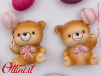 04A481 - il Magnete Orsetto Rosa con Palloncino è ideale per decorazione barattoli, vasetti sacchettini e bomboniere per nascita e battesimo bambina