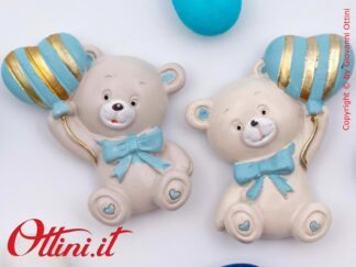 04A492 - il Magnete Orsetto Pupo Cielo con Palloncino è ideale per decorazione barattoli, vasetti sacchettini e bomboniere per nascita e battesimo bambino