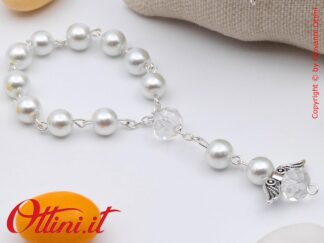 CK8534B - Il Bracciale replica Rosario Piccolo con perle colore bianco perlato è ideale per decorazione sacchettini e bomboniere Prima Comunione e Cresima