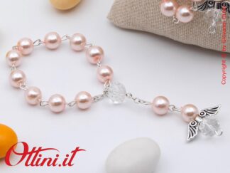 CK8534R - Il Bracciale replica Rosario Piccolo con perle colore Rosa perlato è ideale per decorazione sacchettini e bomboniere Prima Comunione e Cresima