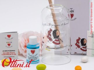 DC006 - Il profumatore La Tipa di Cuorematto in vetro borosilicato è una bomboniera solidale giovane che sostiene i Frati dell'Antoniano di Bologna.