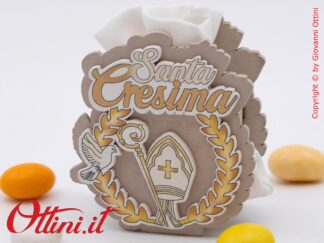 Alloro Bag Portaconfetti è un sacchettino per la Santa Cresima già pronto con tutte le decorazioni e completo di imbottitura, facilissimo da confezionare