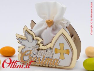 Festa Bag Portaconfetti è un sacchettino per Santa Cresima già pronto con tutte le decorazioni e completo di imbottitura, facilissimo da confezionare