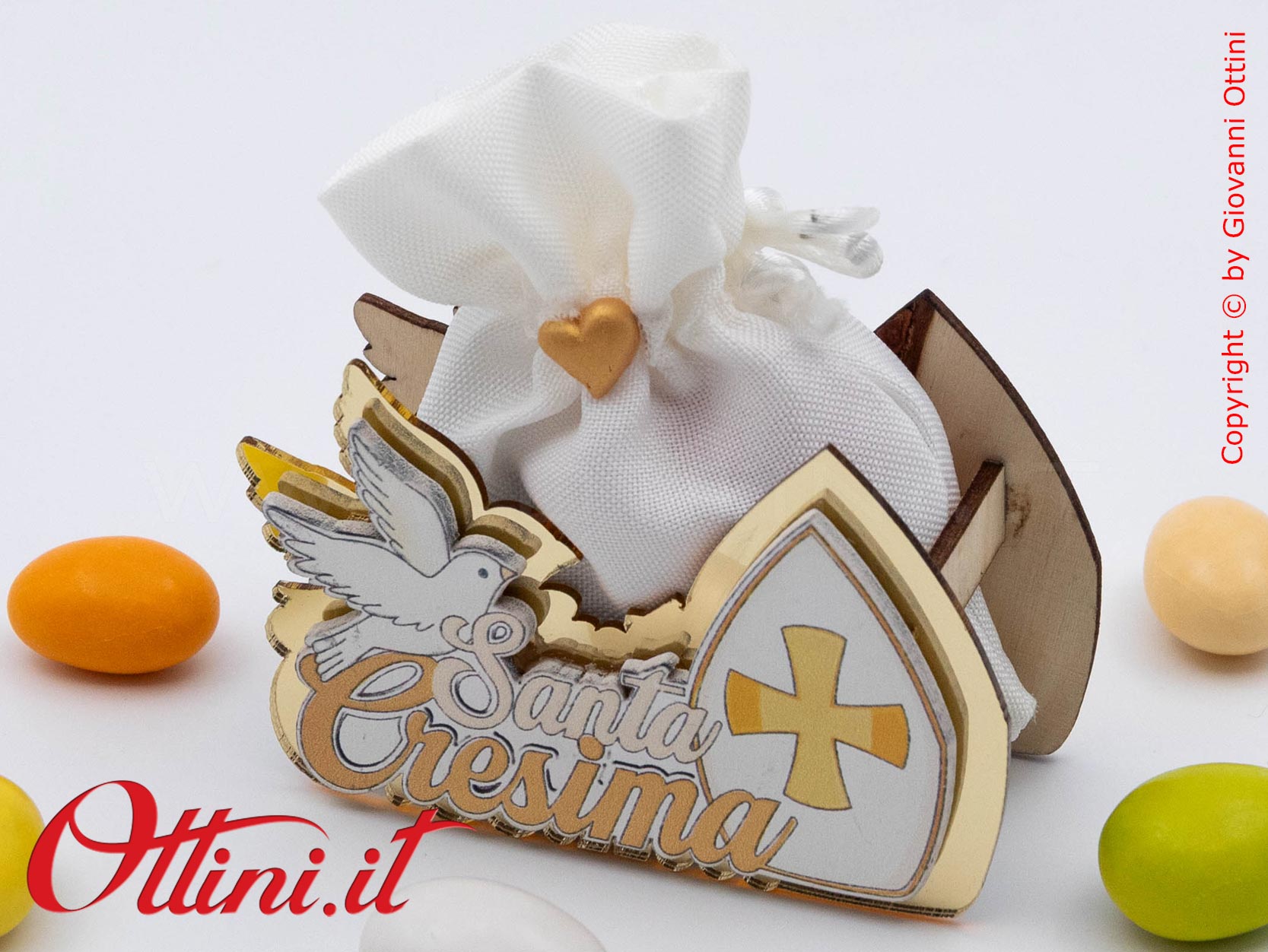 Festa Bag Portaconfetti è un sacchettino per Santa Cresima già pronto con tutte le decorazioni e completo di imbottitura, facilissimo da confezionare